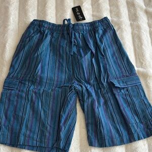 Men's Blue Striped Cargo Shorts Lightweight Boho NEW NWT 100% Cotton